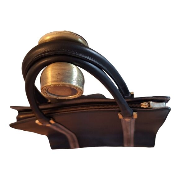 Alberta Di Canio Satchel Made in Italy Black Leather Purse with Gray Suede Trim - Picture 6 of 16